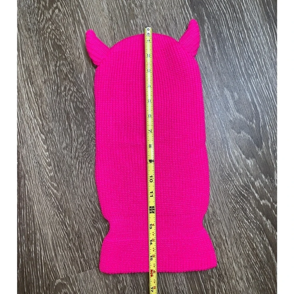 New Vegan Pink Devil Knit Balaclava Ski Mask Full Face Hoodie Cover Beanie Hat